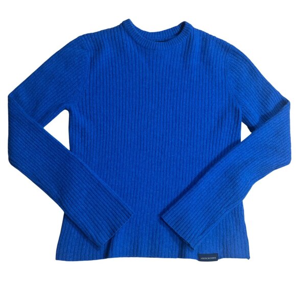 Abercrombie & Fitch Ribbed Blue Sweater Size Small Soft Lambswool Blend - Picture 1 of 3
